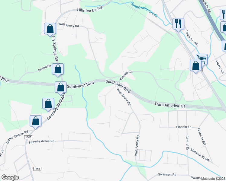 map of restaurants, bars, coffee shops, grocery stores, and more near 1803 Forest Hill Park Place in Lenoir