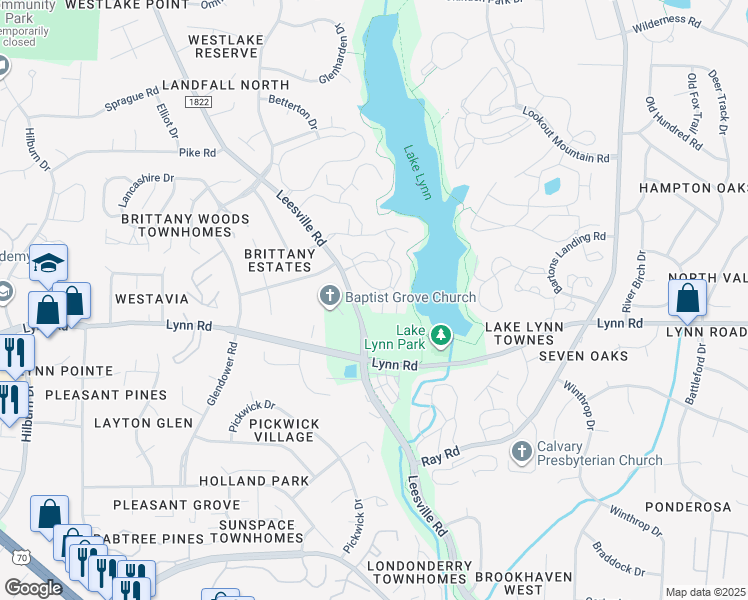 map of restaurants, bars, coffee shops, grocery stores, and more near 1600 Lake Front Drive in Raleigh