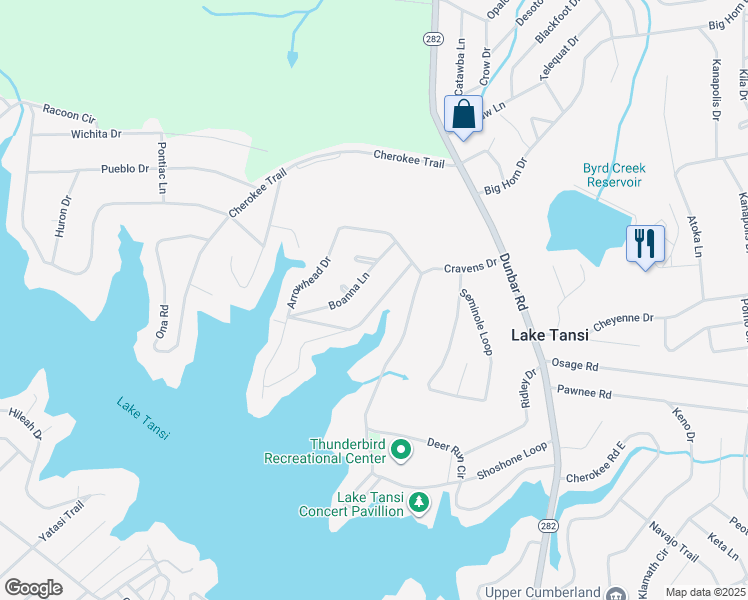 map of restaurants, bars, coffee shops, grocery stores, and more near 1273 Arrowhead Drive in Crossville