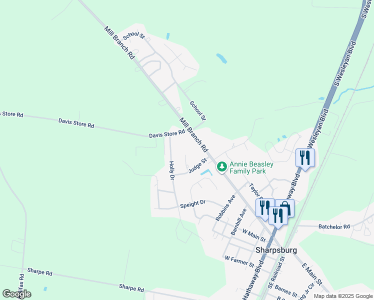 map of restaurants, bars, coffee shops, grocery stores, and more near 109 Ruffin Place in Rocky Mount