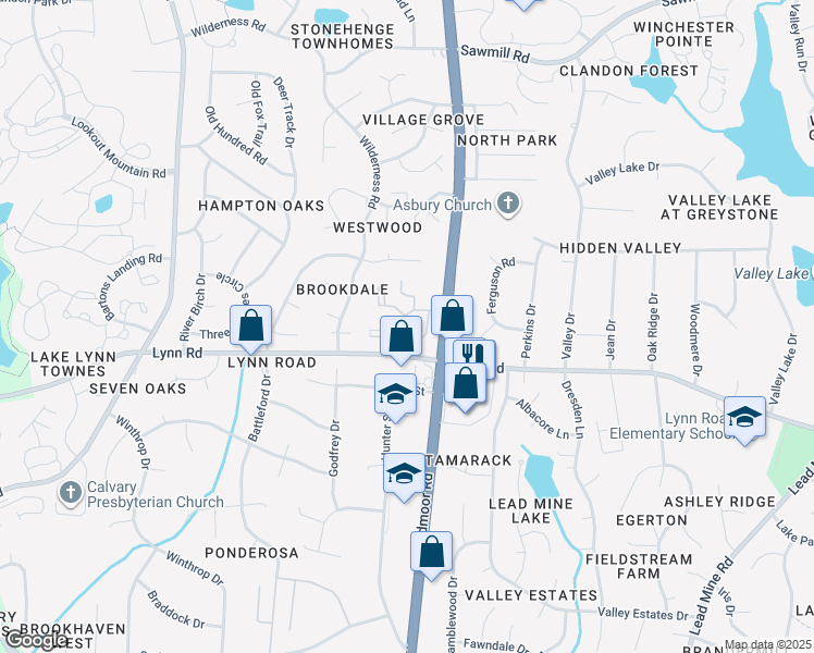 map of restaurants, bars, coffee shops, grocery stores, and more near 6421 Campus Drive in Raleigh
