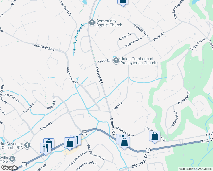 map of restaurants, bars, coffee shops, grocery stores, and more near 12517 Wexton Lane in Knoxville