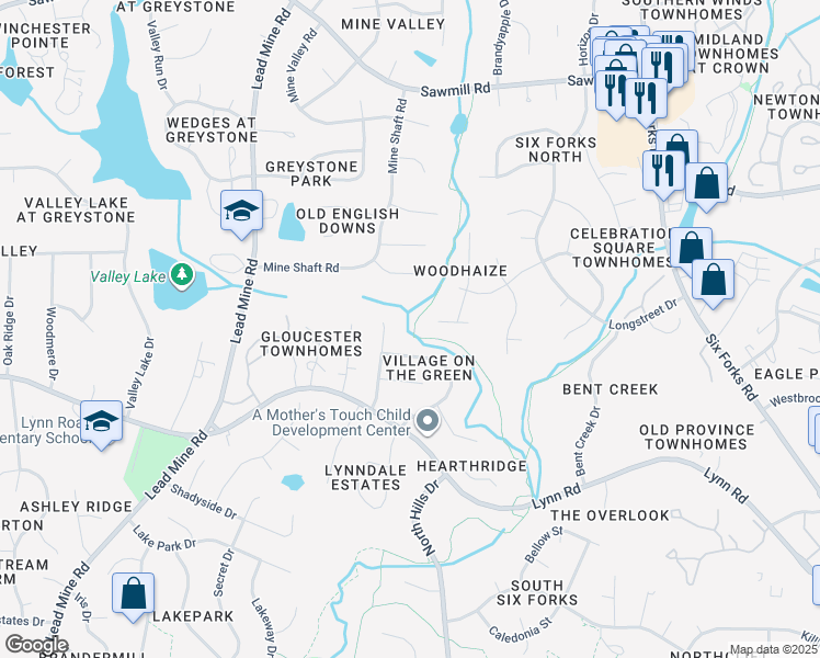 map of restaurants, bars, coffee shops, grocery stores, and more near 7308 Shellburne Drive in Raleigh