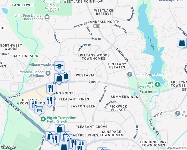 map of restaurants, bars, coffee shops, grocery stores, and more near 4619 Hershey Court in Raleigh