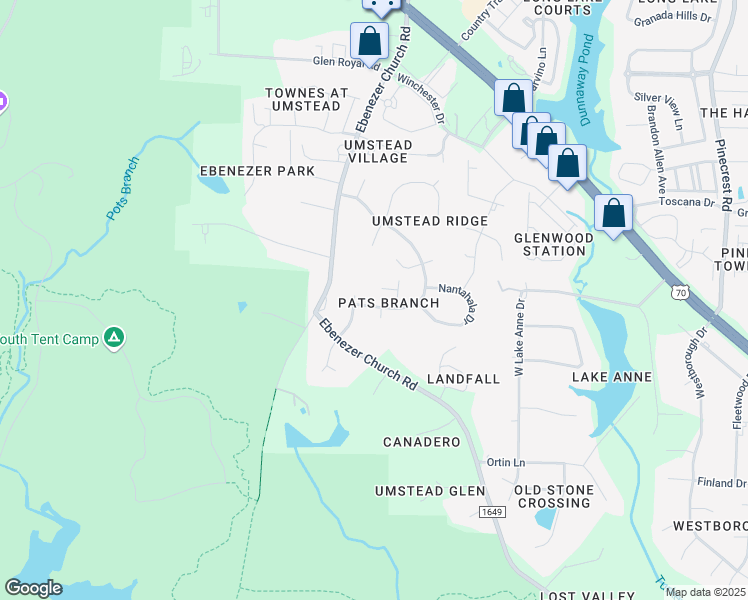 map of restaurants, bars, coffee shops, grocery stores, and more near 7303 Pat's Branch Drive in Raleigh