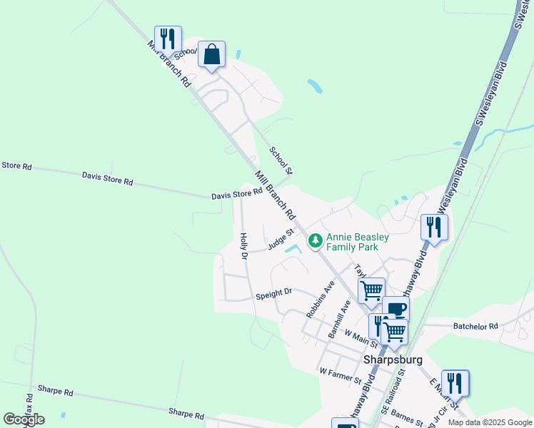 map of restaurants, bars, coffee shops, grocery stores, and more near 109 Ruffin Place in Rocky Mount