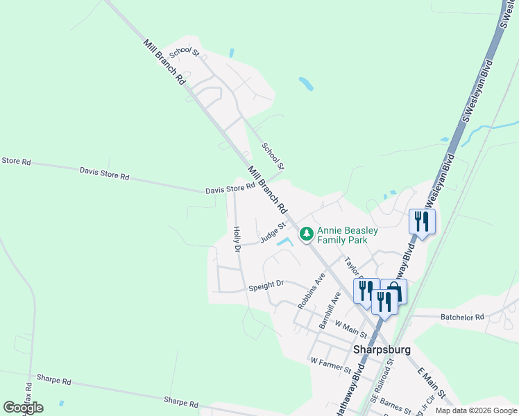 map of restaurants, bars, coffee shops, grocery stores, and more near 199 Ruffin Place in Rocky Mount