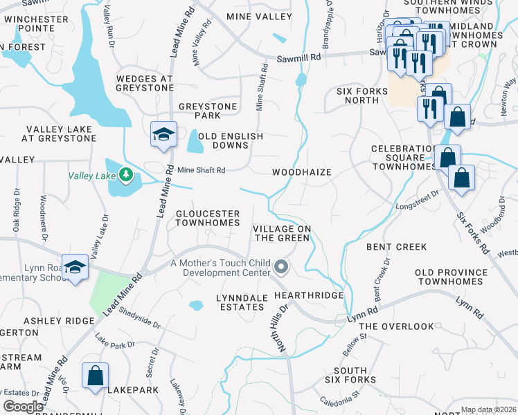 map of restaurants, bars, coffee shops, grocery stores, and more near 7308 Shellburne Drive in Raleigh