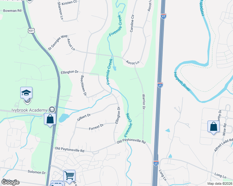 map of restaurants, bars, coffee shops, grocery stores, and more near 403 Ellington Drive in Franklin