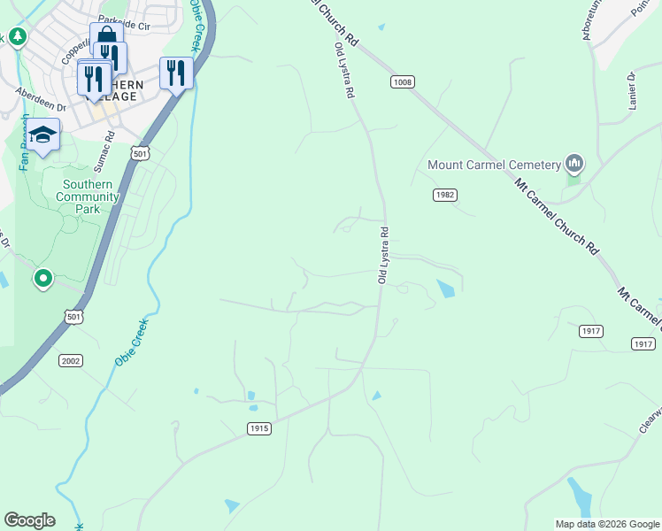 map of restaurants, bars, coffee shops, grocery stores, and more near 918 Lystra Lane in Chapel Hill