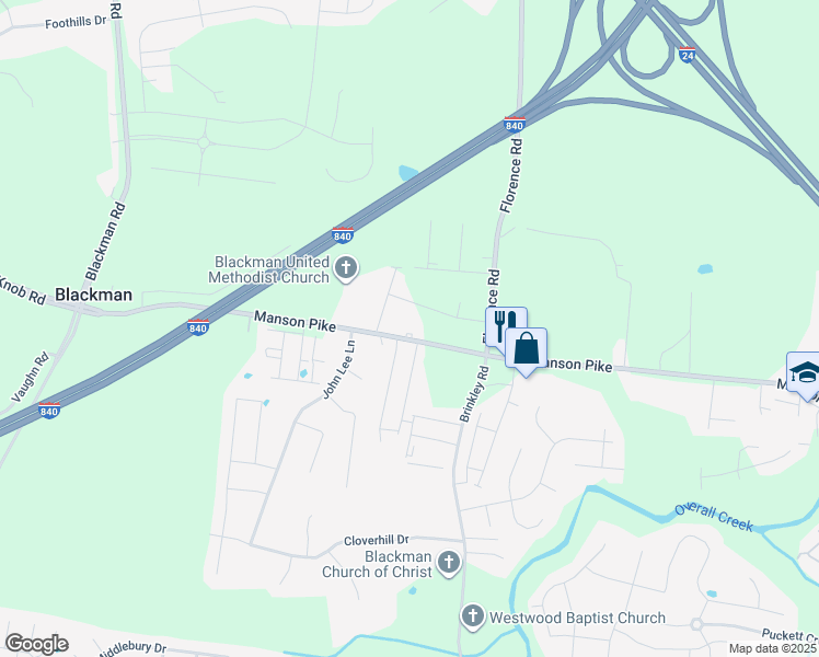 map of restaurants, bars, coffee shops, grocery stores, and more near 4310 Manson Pike in Murfreesboro