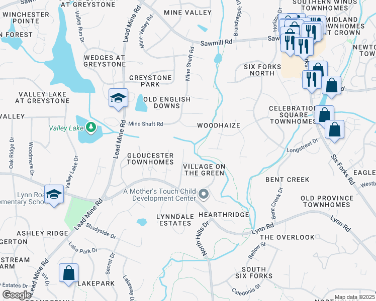 map of restaurants, bars, coffee shops, grocery stores, and more near 7308 Shellburne Drive in Raleigh