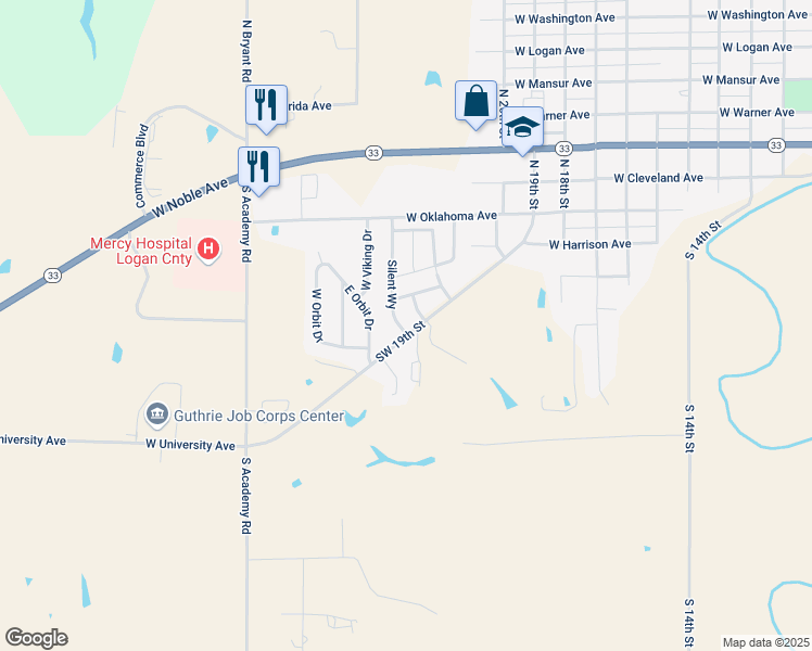 map of restaurants, bars, coffee shops, grocery stores, and more near 208 Silent Way in Guthrie