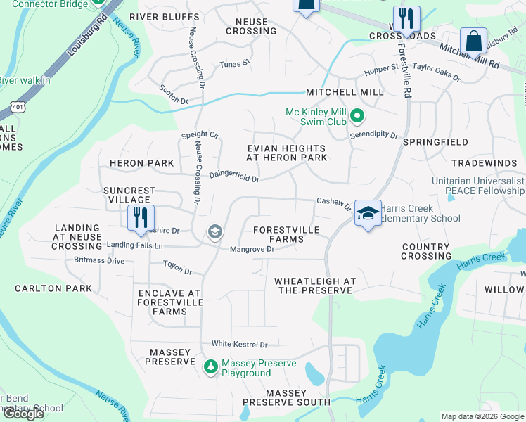 map of restaurants, bars, coffee shops, grocery stores, and more near 3224 Pomegranate Drive in Raleigh