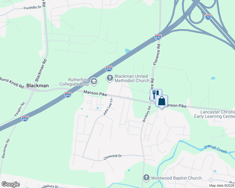 map of restaurants, bars, coffee shops, grocery stores, and more near 1807 Cicero Drive in Murfreesboro