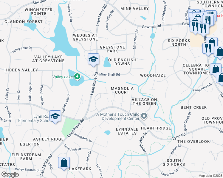 map of restaurants, bars, coffee shops, grocery stores, and more near 6940 Middleboro Drive in Raleigh