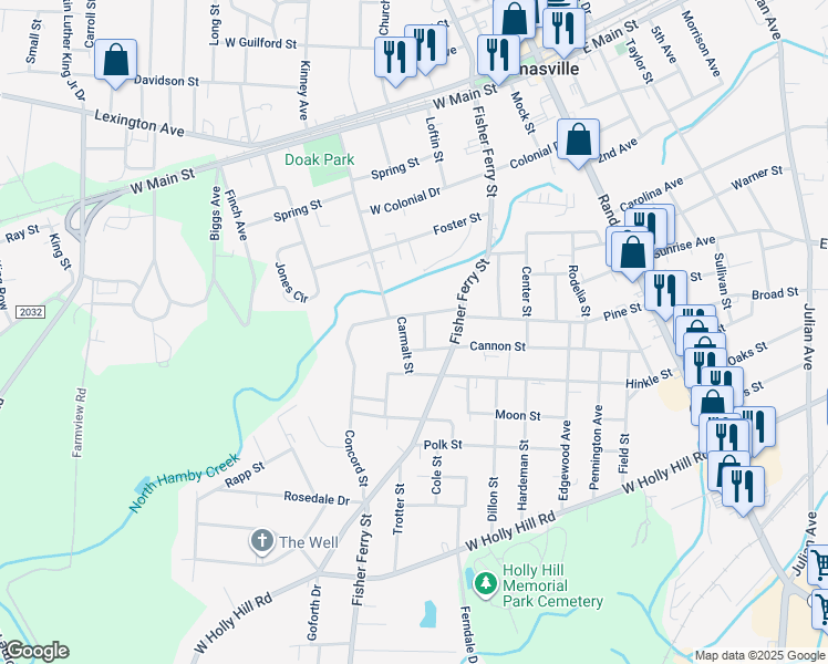 map of restaurants, bars, coffee shops, grocery stores, and more near 401 Carmalt Street in Thomasville