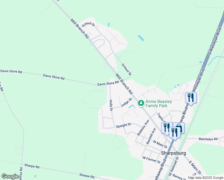 map of restaurants, bars, coffee shops, grocery stores, and more near 429 Holly Drive in Rocky Mount