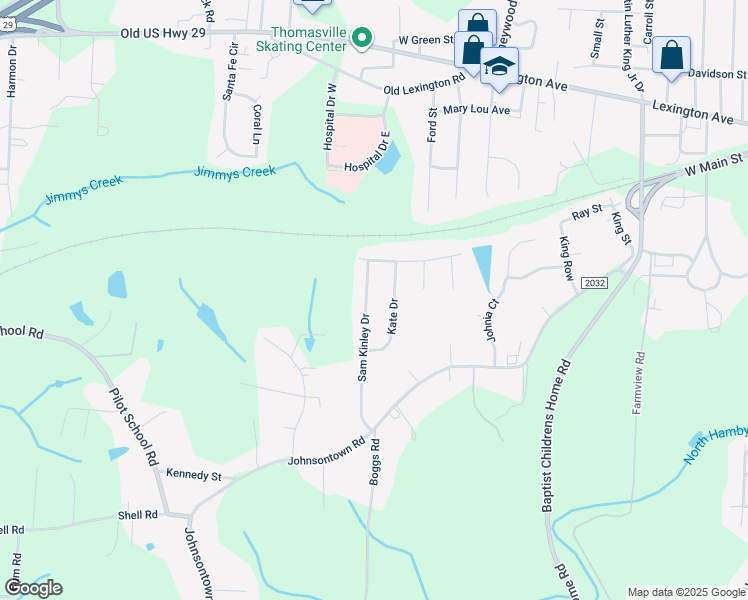 map of restaurants, bars, coffee shops, grocery stores, and more near 214 Sam Kinley Drive in Thomasville
