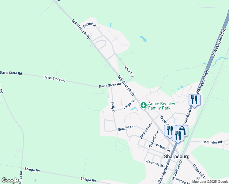 map of restaurants, bars, coffee shops, grocery stores, and more near 429 Holly Drive in Rocky Mount