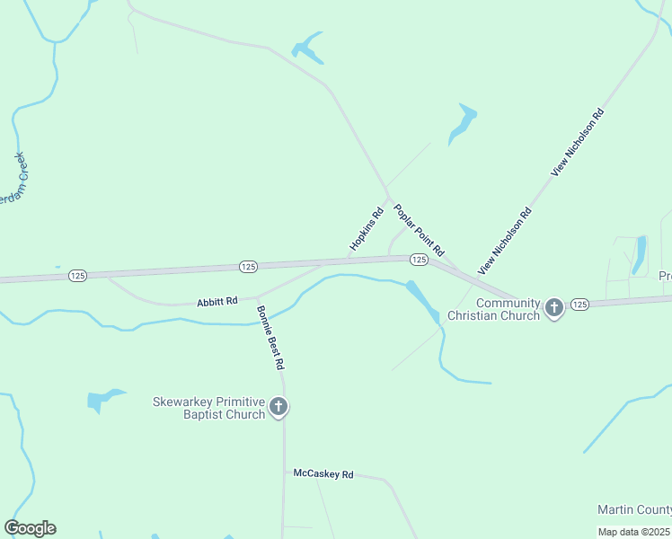 map of restaurants, bars, coffee shops, grocery stores, and more near 21576 North Carolina 125 in Williamston