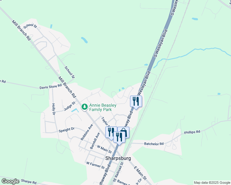 map of restaurants, bars, coffee shops, grocery stores, and more near 665 Hilltop Drive in Rocky Mount