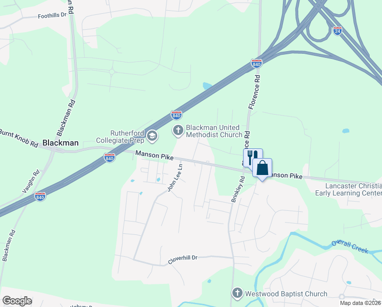 map of restaurants, bars, coffee shops, grocery stores, and more near 1807 Cicero Drive in Murfreesboro