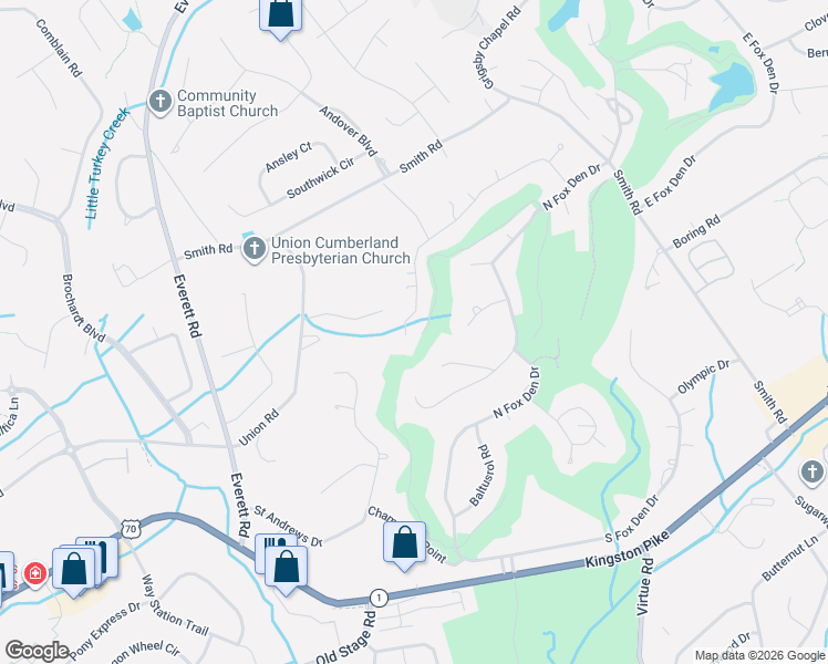 map of restaurants, bars, coffee shops, grocery stores, and more near 630 Augusta National Way in Knoxville