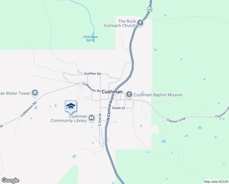 map of restaurants, bars, coffee shops, grocery stores, and more near in Cushman