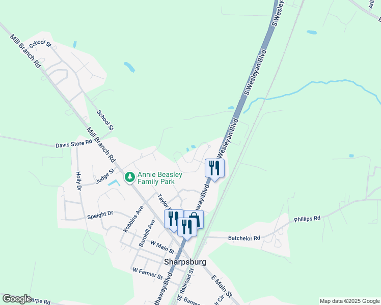 map of restaurants, bars, coffee shops, grocery stores, and more near 665 Hilltop Drive in Rocky Mount