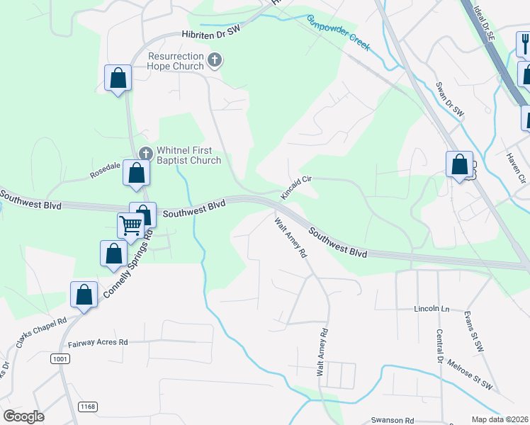 map of restaurants, bars, coffee shops, grocery stores, and more near 1802 Forest Hill Park Place in Lenoir