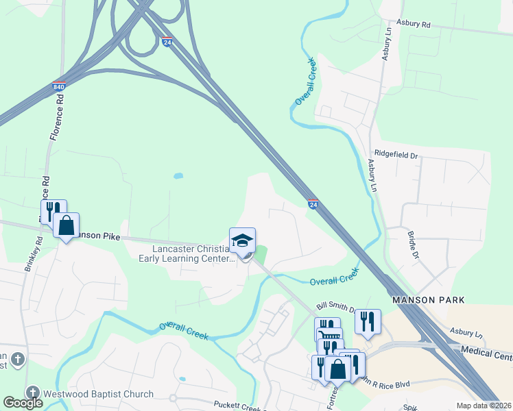 map of restaurants, bars, coffee shops, grocery stores, and more near 3957 Hallmark Drive in Murfreesboro