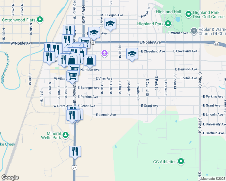 map of restaurants, bars, coffee shops, grocery stores, and more near 420 East Perkins Avenue in Guthrie