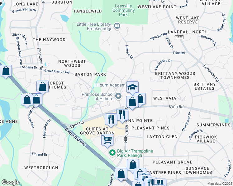 map of restaurants, bars, coffee shops, grocery stores, and more near 3801 Doie Cope Road in Raleigh