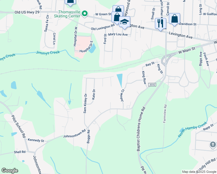 map of restaurants, bars, coffee shops, grocery stores, and more near 106 Erin Lane in Thomasville