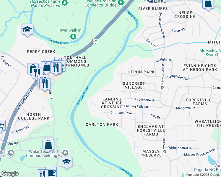 map of restaurants, bars, coffee shops, grocery stores, and more near 2925 Suncrest Village Lane in Raleigh