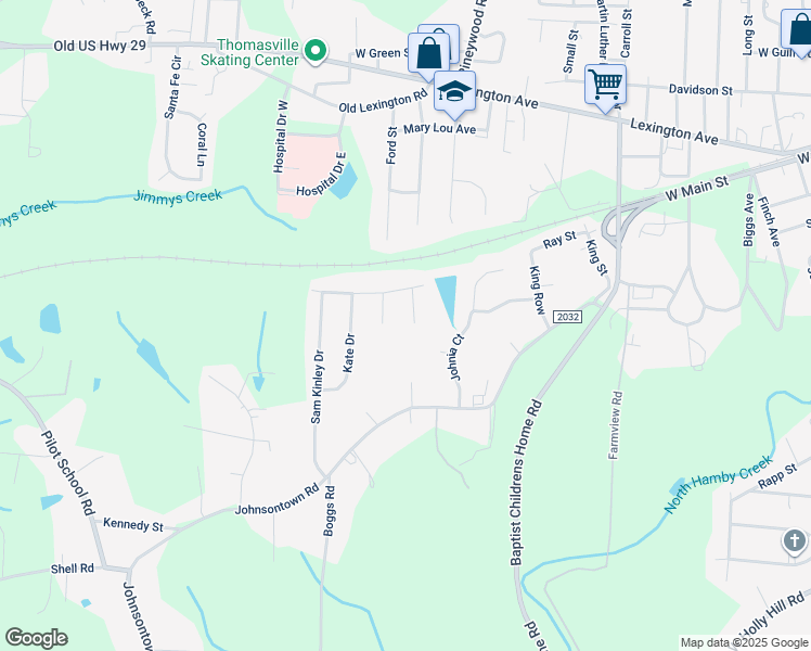map of restaurants, bars, coffee shops, grocery stores, and more near 106 Erin Lane in Thomasville