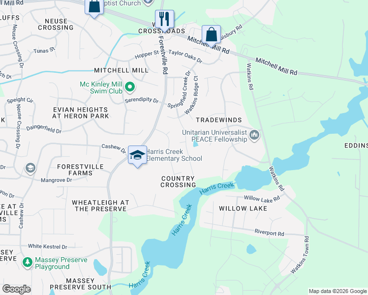 map of restaurants, bars, coffee shops, grocery stores, and more near 3416 Cartway Lane in Raleigh