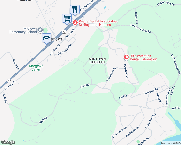 map of restaurants, bars, coffee shops, grocery stores, and more near 111 Shady Lane in Harriman