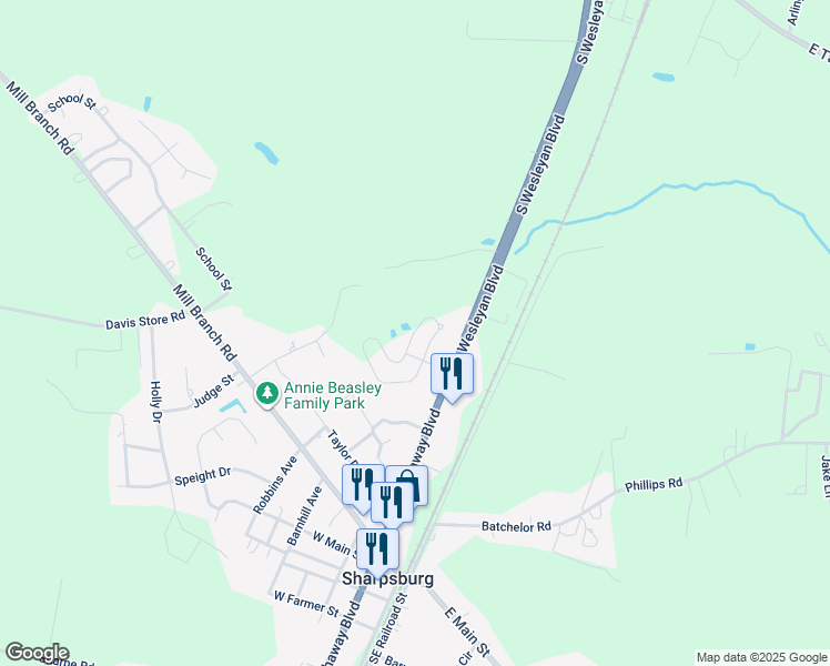 map of restaurants, bars, coffee shops, grocery stores, and more near 701-747 Dale Drive in Rocky Mount