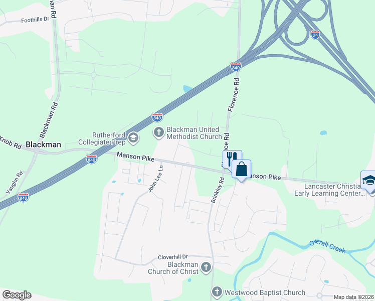 map of restaurants, bars, coffee shops, grocery stores, and more near 3137 Majesty Drive in Murfreesboro