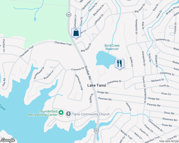 map of restaurants, bars, coffee shops, grocery stores, and more near 2536 Dunbar Road in Crossville