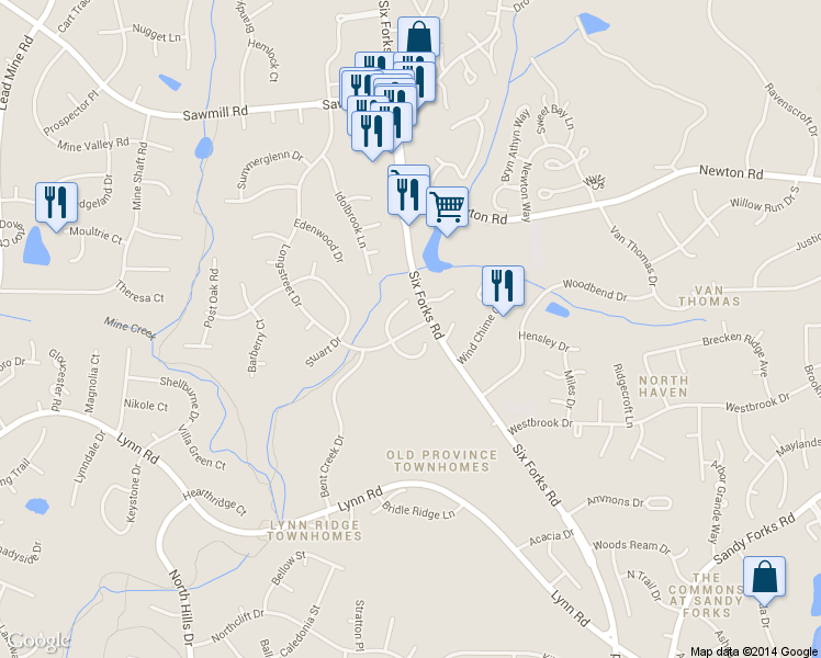 map of restaurants, bars, coffee shops, grocery stores, and more near in Raleigh