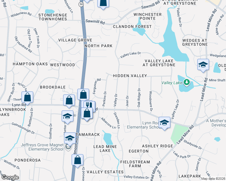 map of restaurants, bars, coffee shops, grocery stores, and more near 6809 Valley Drive in Raleigh