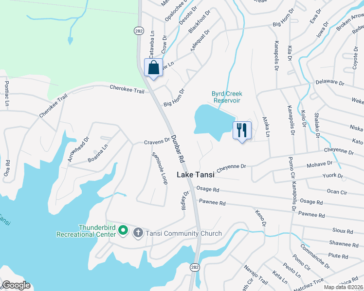 map of restaurants, bars, coffee shops, grocery stores, and more near 2536 Dunbar Road in Crossville