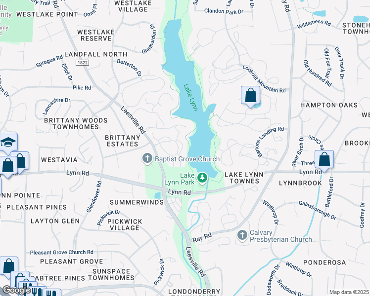 map of restaurants, bars, coffee shops, grocery stores, and more near 650 Lake Front Drive in Raleigh
