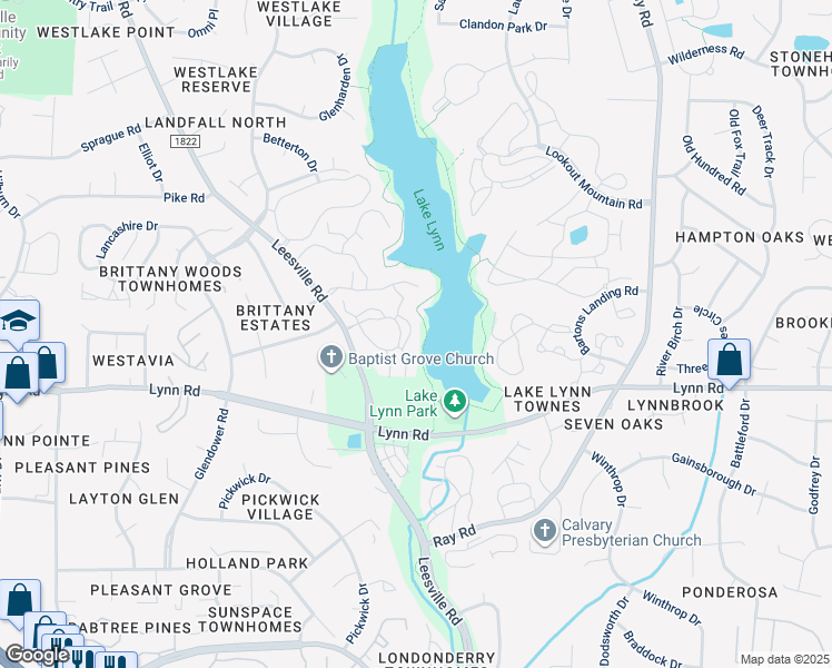 map of restaurants, bars, coffee shops, grocery stores, and more near 650 Lake Front Drive in Raleigh