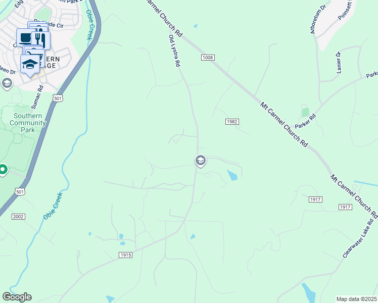 map of restaurants, bars, coffee shops, grocery stores, and more near 1205 Old Lystra Road in Chapel Hill