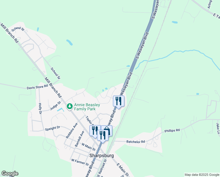 map of restaurants, bars, coffee shops, grocery stores, and more near 701-747 Dale Drive in Rocky Mount