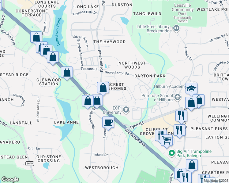 map of restaurants, bars, coffee shops, grocery stores, and more near 7011 Valerie Anne Drive in Raleigh